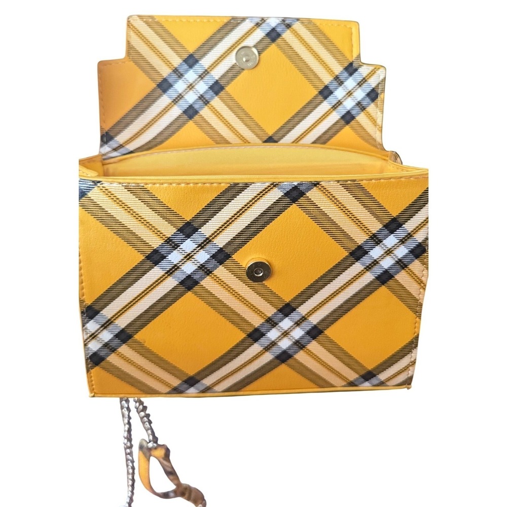 Madden NYC Taxi Yellow Plaid Crossbody TopHandle Chain Strap EUC 8.25x6.25x2.5" - Picture 9 of 11